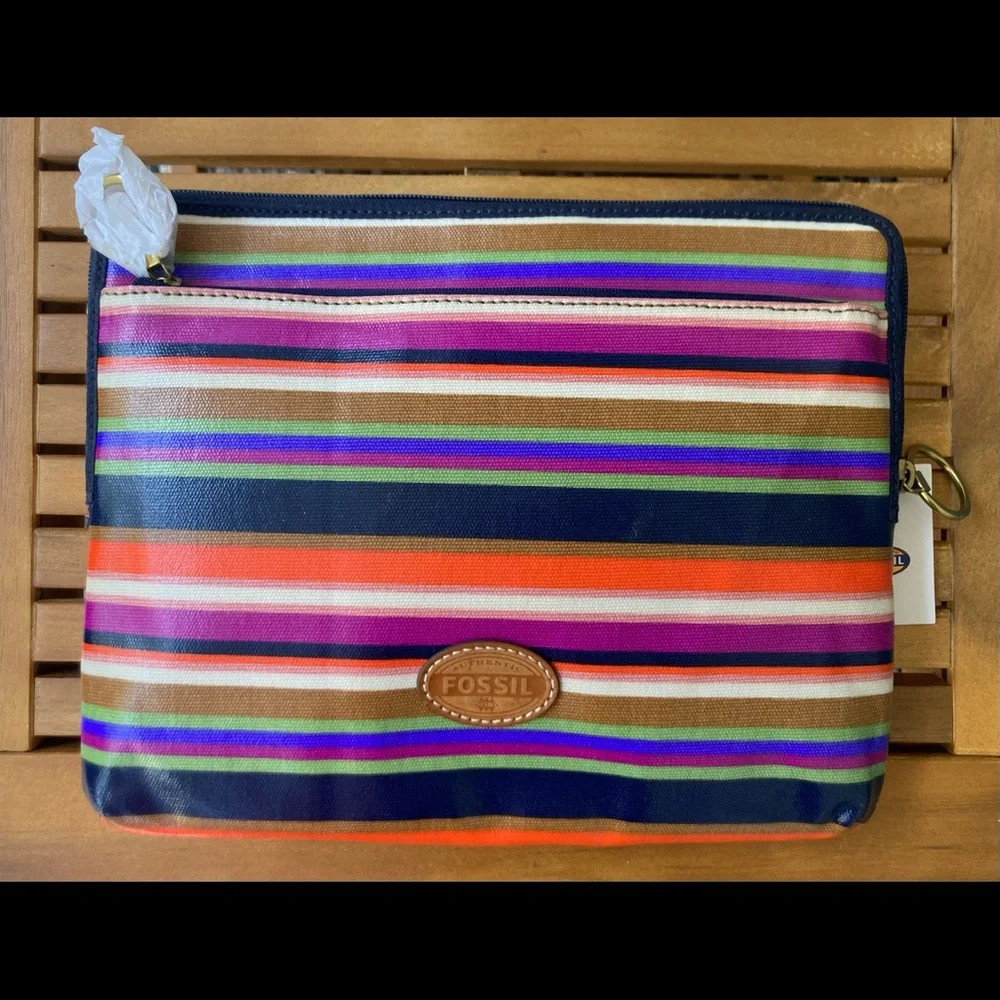 Striped leather Fossil iPad Case NWT